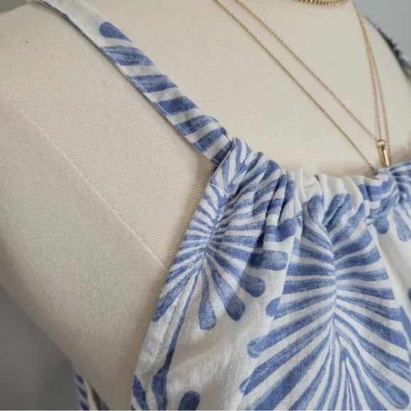 SMALL NEW Joie Blue Leaf Print Linen Viscose Rayon Blend Maxi Sundress S w/pocke